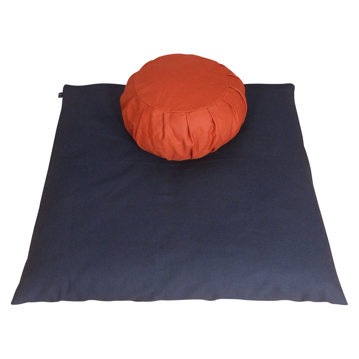 Natural and Ocean Coral meditation cushion set, meditation cushion set with zafu and zabuton in Terra Cotta and Slate Blue